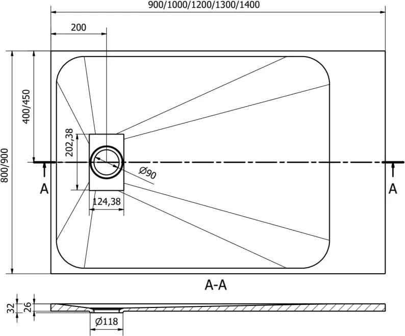 Mexen Hugo правоъгълно поддушово корито SMC 100 x 80 см, черно - 42708010