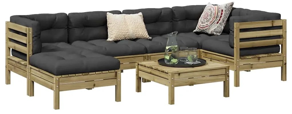 3299540 vidaXL Градински диван от 7 части с възглавници, импрегниран бор