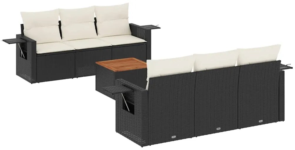 3256784 vidaXL Градински комплект диван с възглавници 7 части черен полиратан