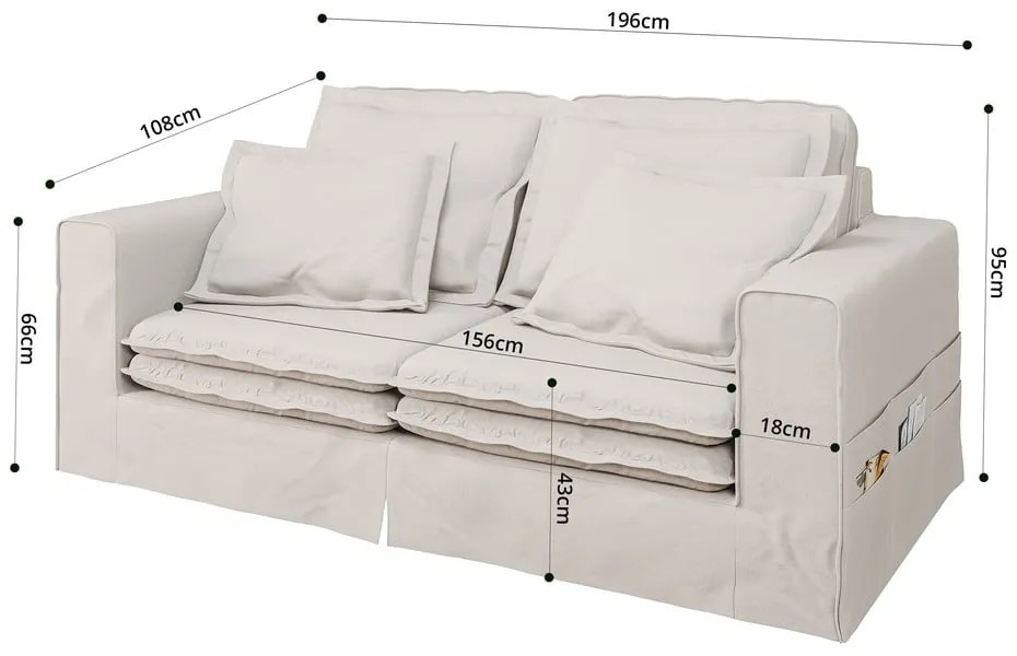 Кремав диван 196 cm Nora – Ropez