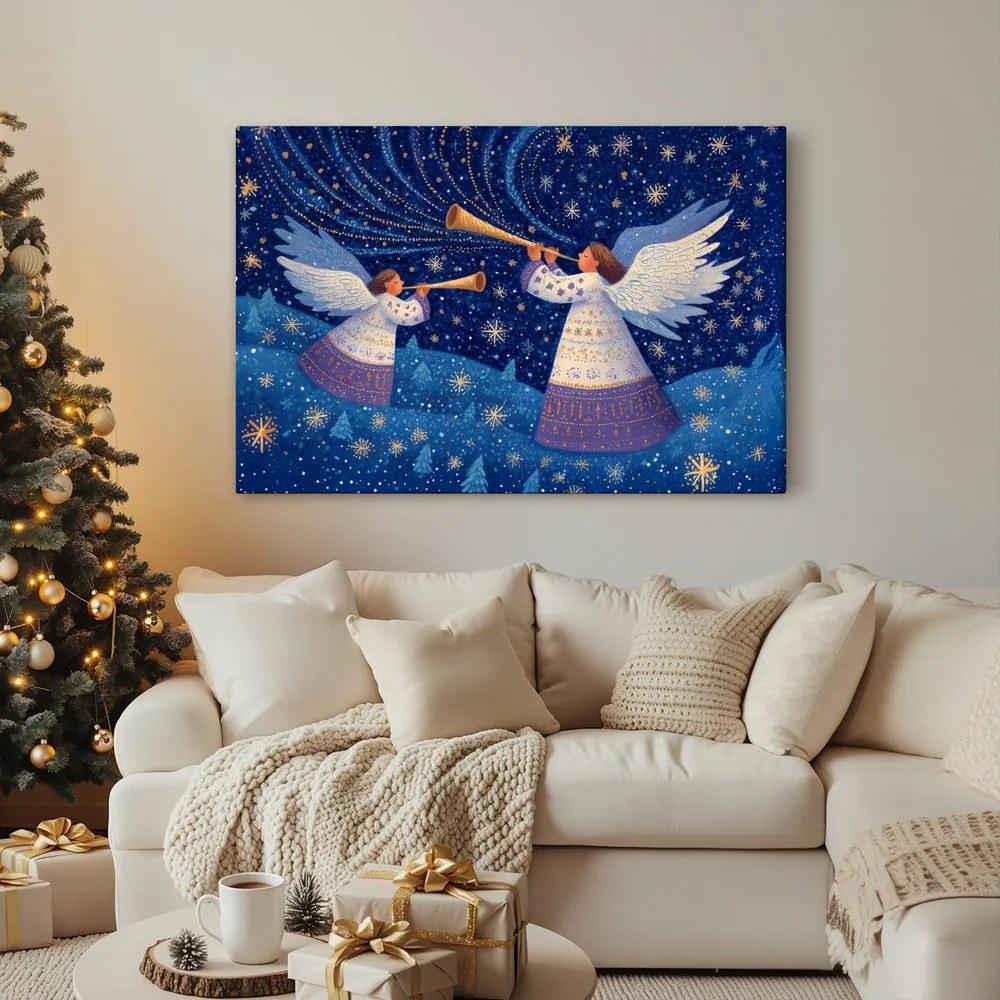 Картина на платно – Коледни ангели в зимната нощ