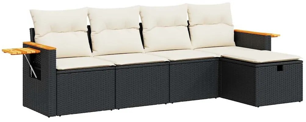 3325955 vidaXL Градински комплект с възглавници, 5 части, черен полиратан