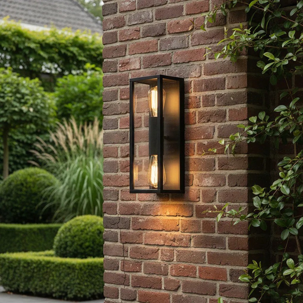 Индустриална стенна лампа черна 38 см 2-лампи IP44 - Charlois