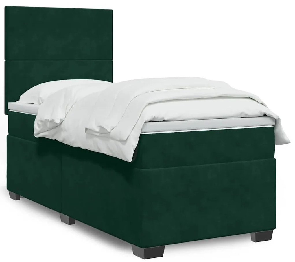 3293059 vidaXL Боксспринг легло с матрак, тъмнозелено, 80x200 см, кадифе