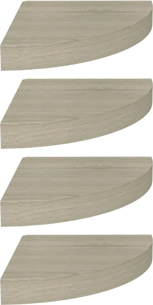 323906 vidaXL Окачени ъглови рафтове, 4 бр, дъб, 25x25x3,8 см, МДФ