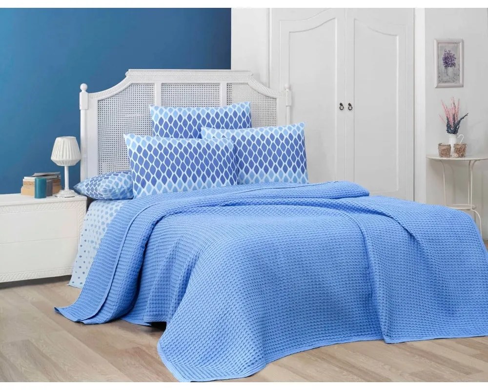 Синьо памучно покривало за легло 220x240 cm Waffle – Mila Home