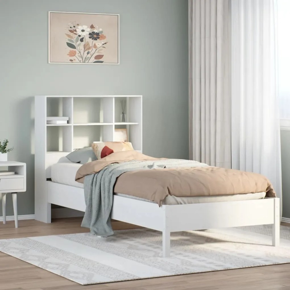 3322880 vidaXL Легло с етажерка за книги, без матрак, 90x200 см, бор масив