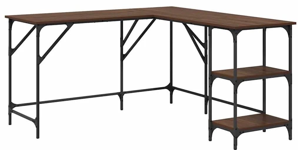 837591 vidaXL Бюро, кафяв дъб, 139x139x75 см, инженерно дърво