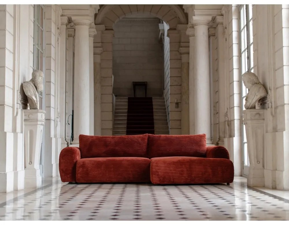 Разтегателен ъглов диван от рипсено кадифе в тухлен цвят (десен ъгъл) Lucien – Bobochic Paris