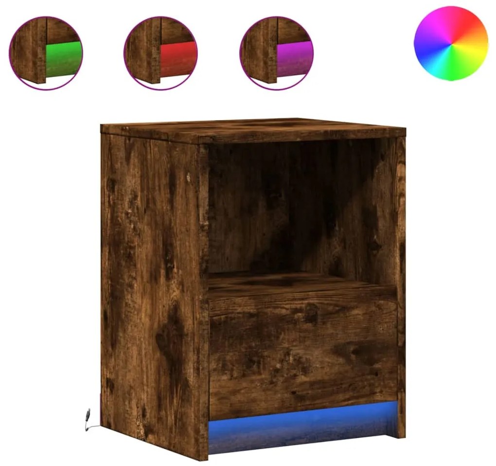 852027 vidaXL Нощно шкафче с LED осветление, опушен дъб, инженерно дърво