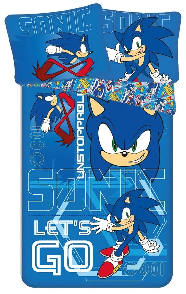 Синьо единично памучно детско спално бельо 140x200 cm Sonic "Let´s go" – Jerry Fabrics