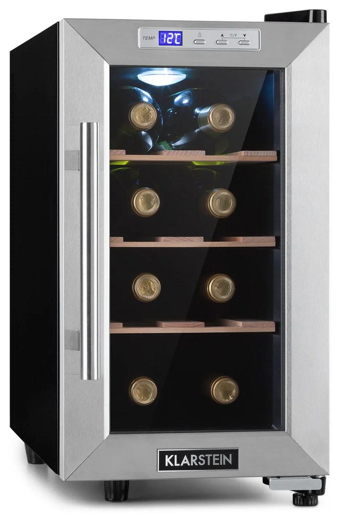 Klarstein Reserva 8 Uno, охладител за вино, 23 литра, 8 бутилки, 11 - 18 ° C, 26 dB, неръждаема стомана