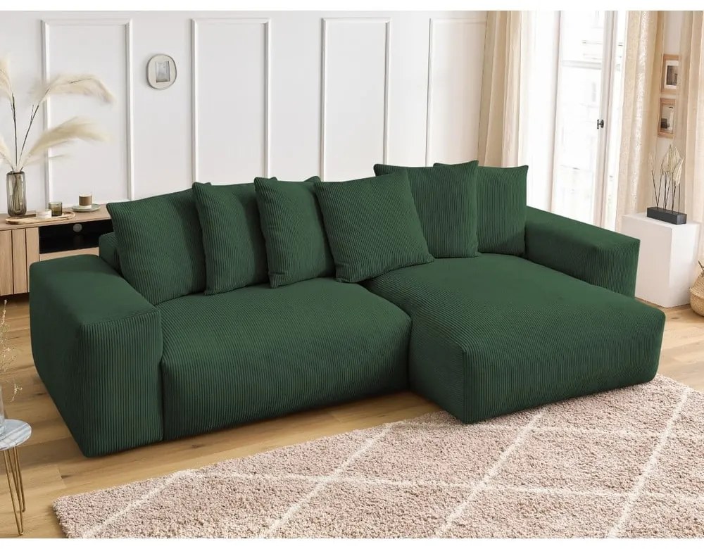 Зелен сгъваем/с място за съхранение ъглов диван от рипсено кадифе Voltaire – Bobochic Paris