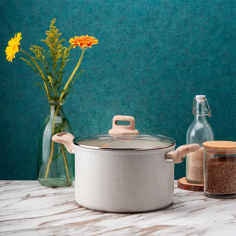 Тенджера Voltz Nice OV54418E24D, 24x15 см, 6.5 л, Мраморно покритие, Индукция, Кремав меланж