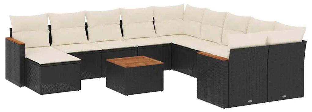 3226574 vidaXL Градински диван с възглавници, 12 части, черен, полиратан