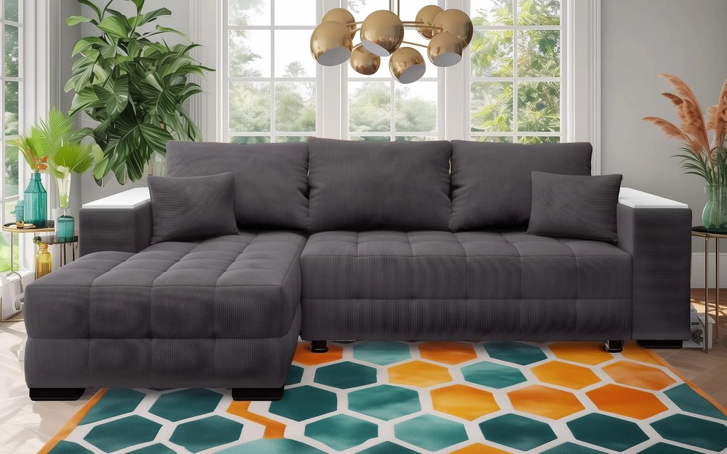 Разтегателен ъглов диван с подлакътник етажерка Мелвин Спринг S