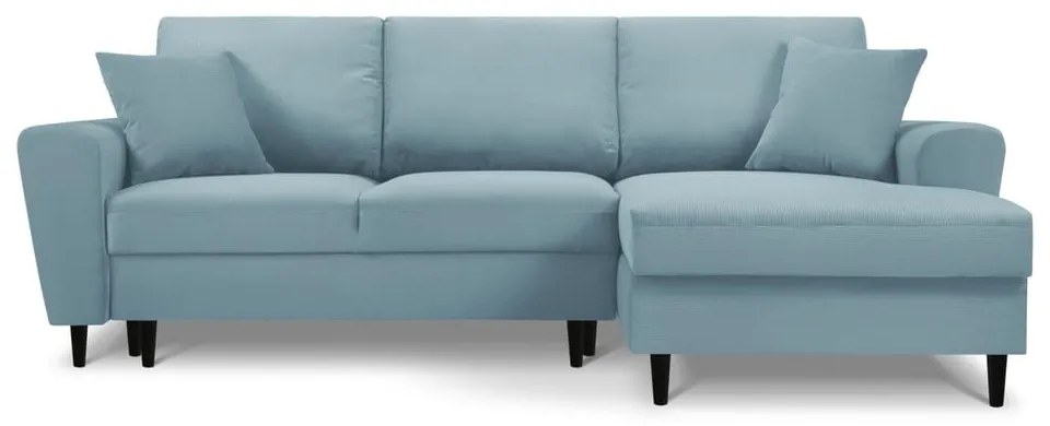 Светлосин разтегателен ъглов диван с място за съхранение от рипсено кадифе (десен ъгъл) Kyoto – Cosmopolitan Design