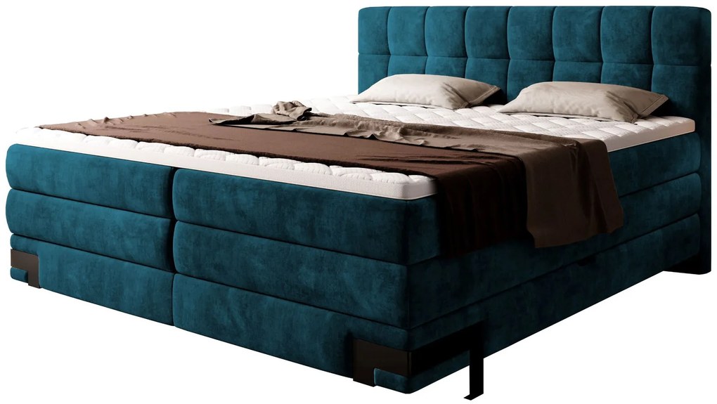 Тапицирано легло Navona с матрак и плот-Petrol-180 x 200