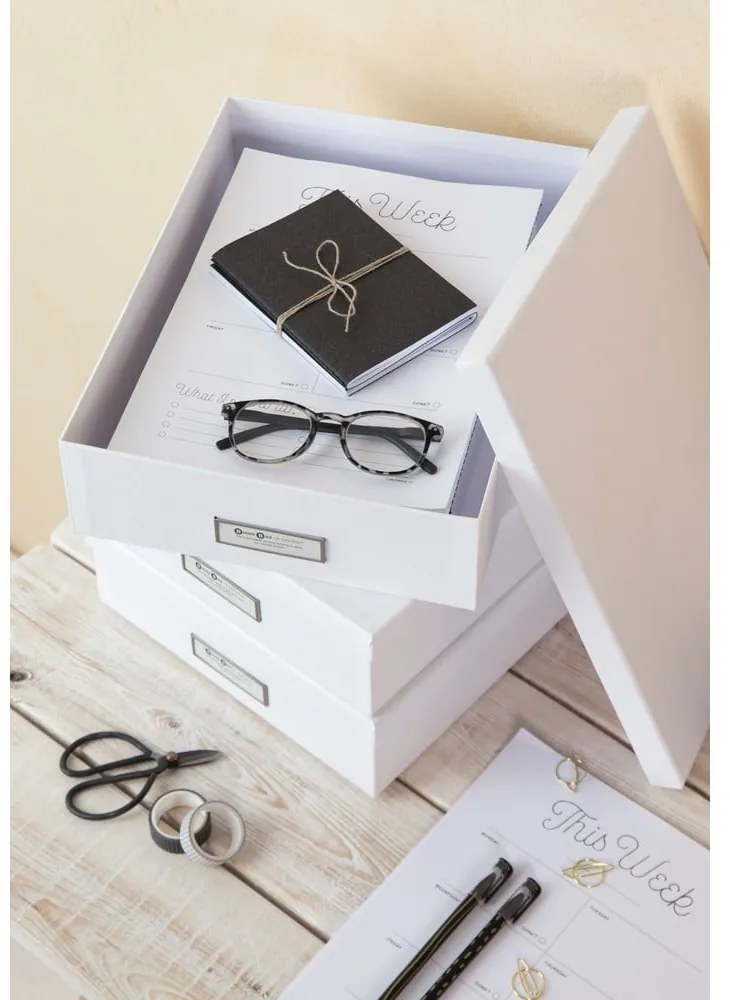 Бяла кутия за съхранение с етикет за име за документи, размер A4 Oskar - Bigso Box of Sweden