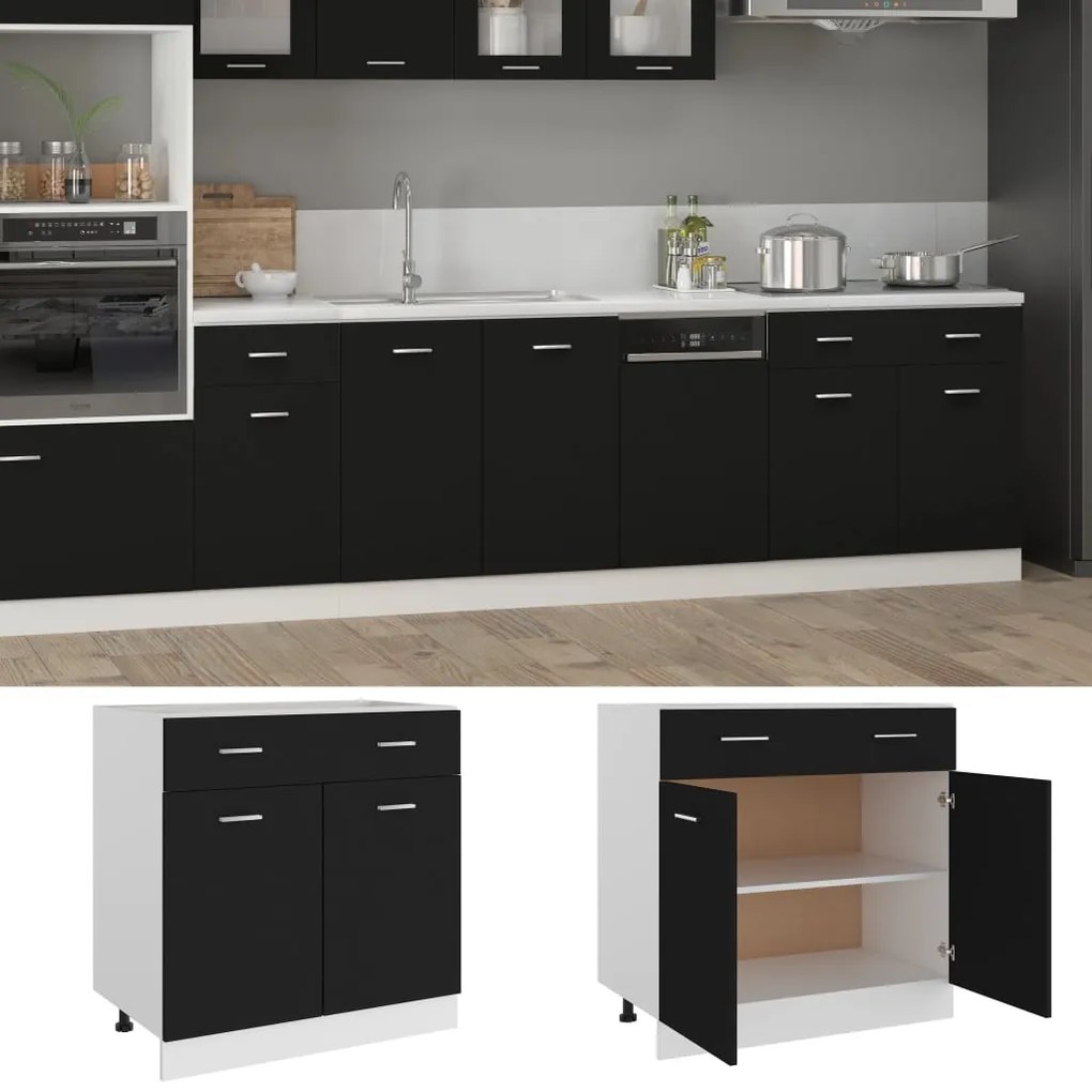 801237 vidaXL Шкаф с чекмеджета "Lyon", черен, 80x46x81,5 см, инженерно дърво