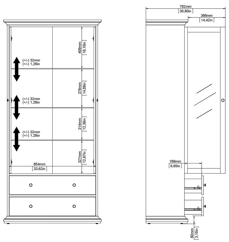Сива витрина 96x201 cm Paris – Tvilum