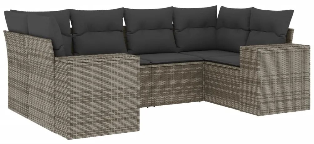 3255317 vidaXL Градински диван с възглавници, 6 части, полиратан, сив