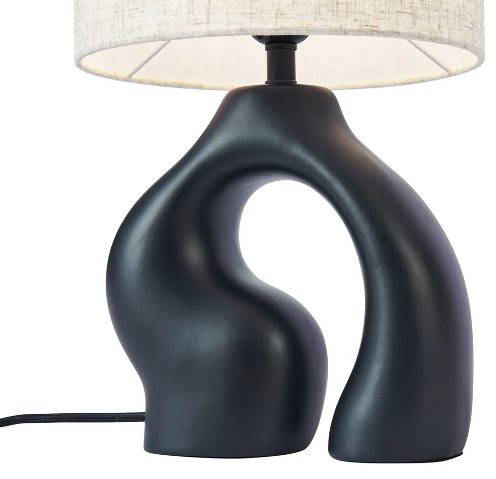 Japandi настолна лампа черна с ленен абажур - Dahlia