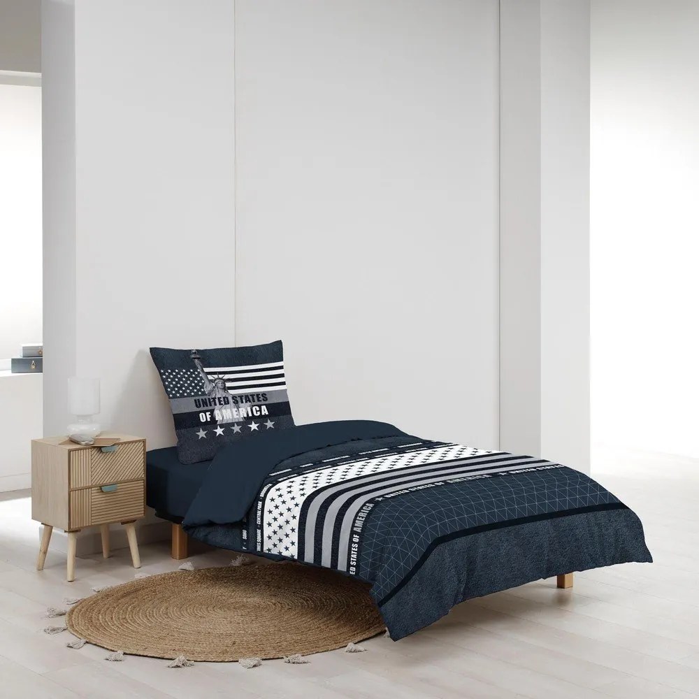 Тъмносиньо единично памучно спално бельо 140x200 cm States – douceur d'intérieur