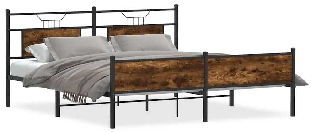 3325113 vidaXL Метална рамка за легло, без матрак, опушен дъб, 160x200 см