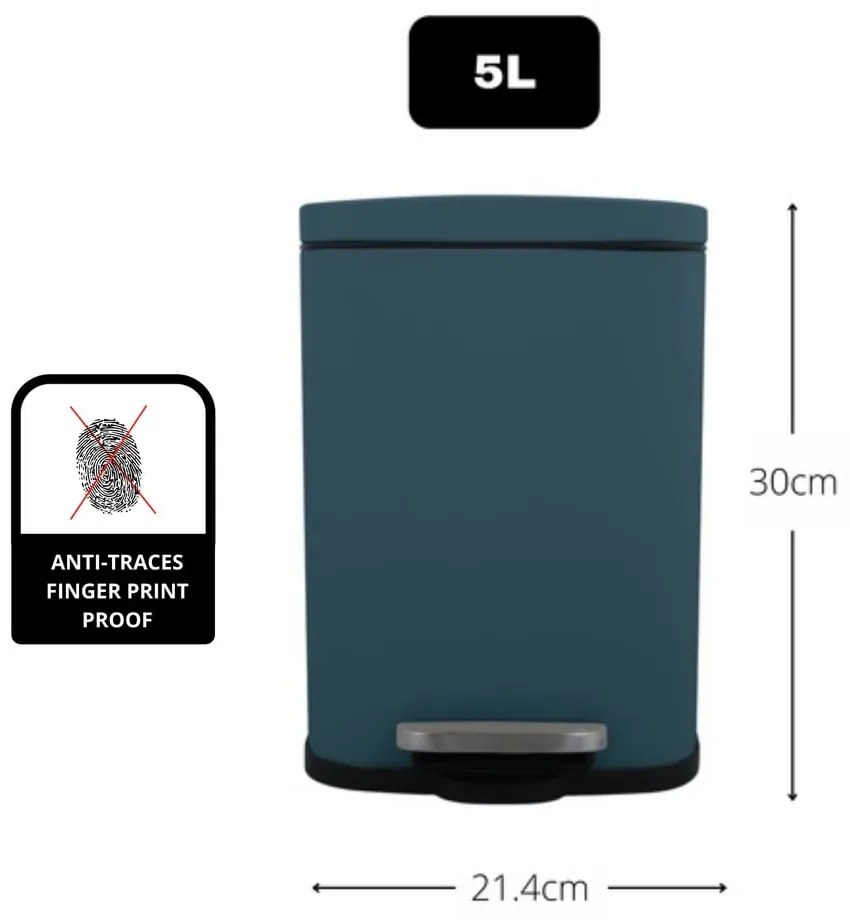 Стоманено кошче за боклук с педал в петролен цвят 5 l Akira – Spirella