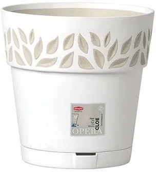 Stefanplast - Саксия с подложка Cloe,25 см - Бял/Травертин