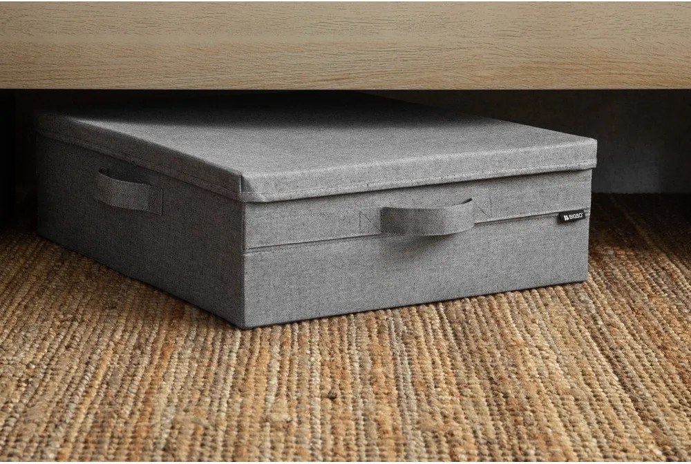 Сива текстилна кутия за съхранение с капак 46x56x16 cm Soft Storage Low – Bigso