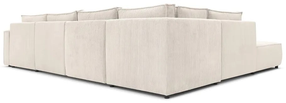 Кремав велурен U-образен ъглов диван, ляв ъгъл Nihad modular - Bobochic Paris