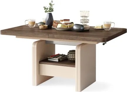 ЛЕКСУС Кафяв дъб/Бежов (Шампанско) - МОДЕРНА РАЗТЕГАТЕЛНА ХОЛНА МАСА С ПОВДИГАЩ МЕХАНИЗЪМ