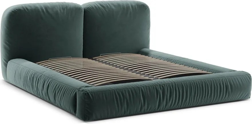 Двойно легло 160x200 cm тапицирано с място за съхранение с включена подматрачна рамка в петролен цвят Martina – Micadoni