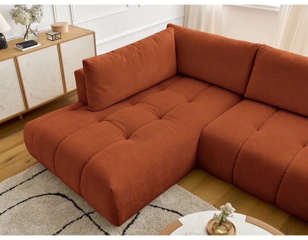 Сгъваем/с място за съхранение ъглов диван в тухлен цвят (ляв ъгъл/U форма) Fuji – Bobochic Paris