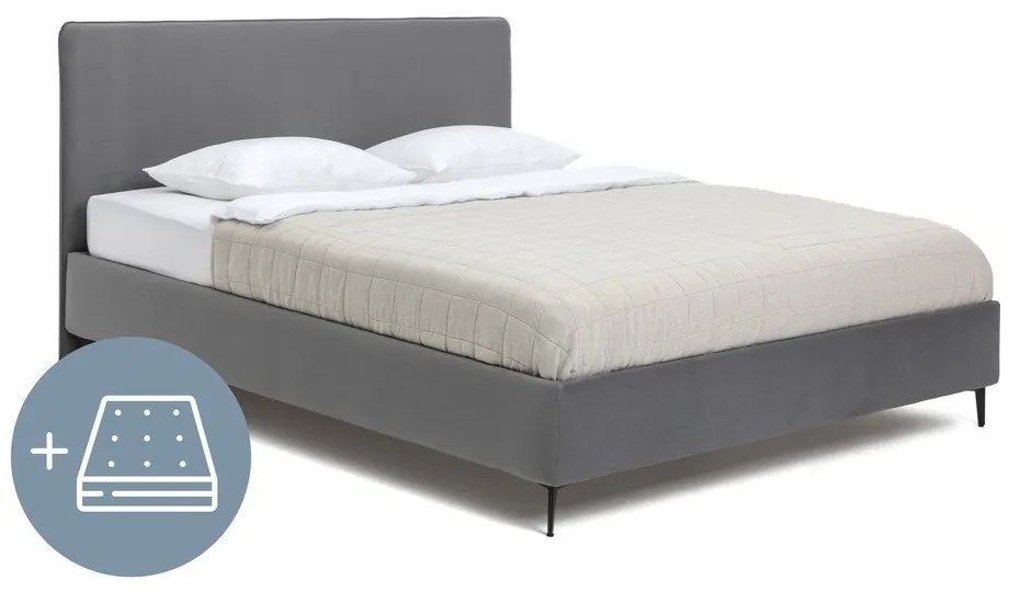 Сиво тапицирано двойно легло с матрак с решетка 180x200 cm Noira Slim - Bonami Selection
