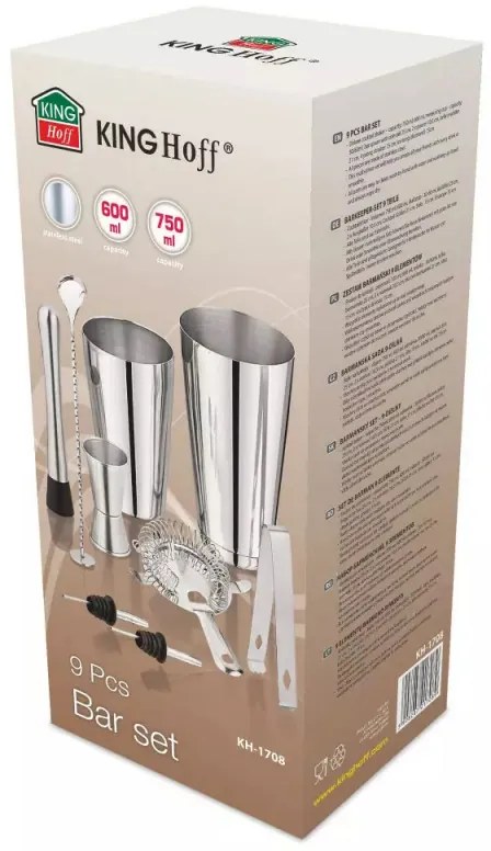 Разопакован: Комплект шейкъри и аксесоари за коктейли Kinghoff KH 1708, 9 бр, 600/750 ml, Инокс