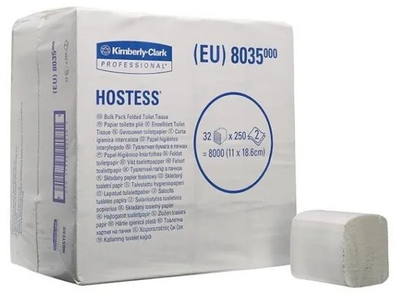 Kimberly Clark Тоалетна хартия Hostess, на пачка, 250 къса, 32 броя