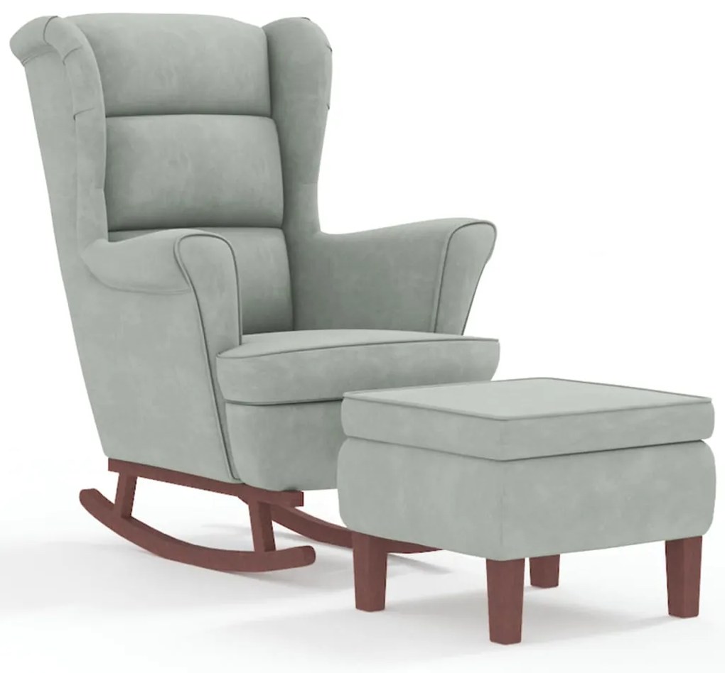 3121230 vidaXL Люлеещ се стол с облегалка, светлосив кадифе и масивно дърво