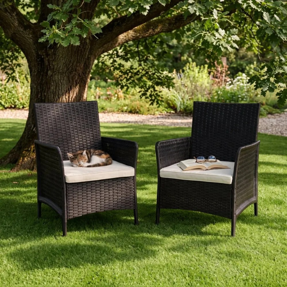 Комплект от 2 градински стола с възглавница - ратанови столове за балкон и тераса