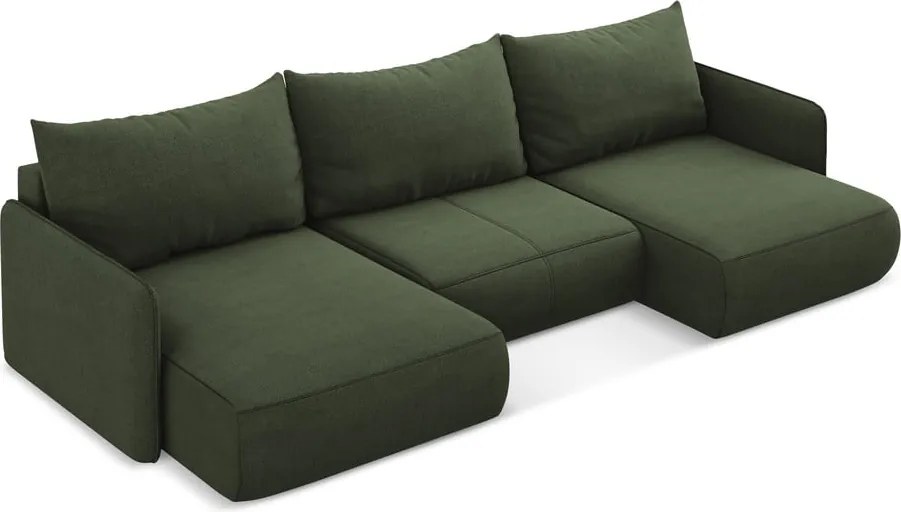 Зелен разтегателен ъглов диван с място за съхранение Nanea – Makamii