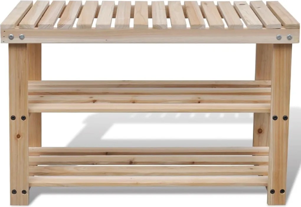 2-в-1 етажерка за обувки с пейка, ела масив