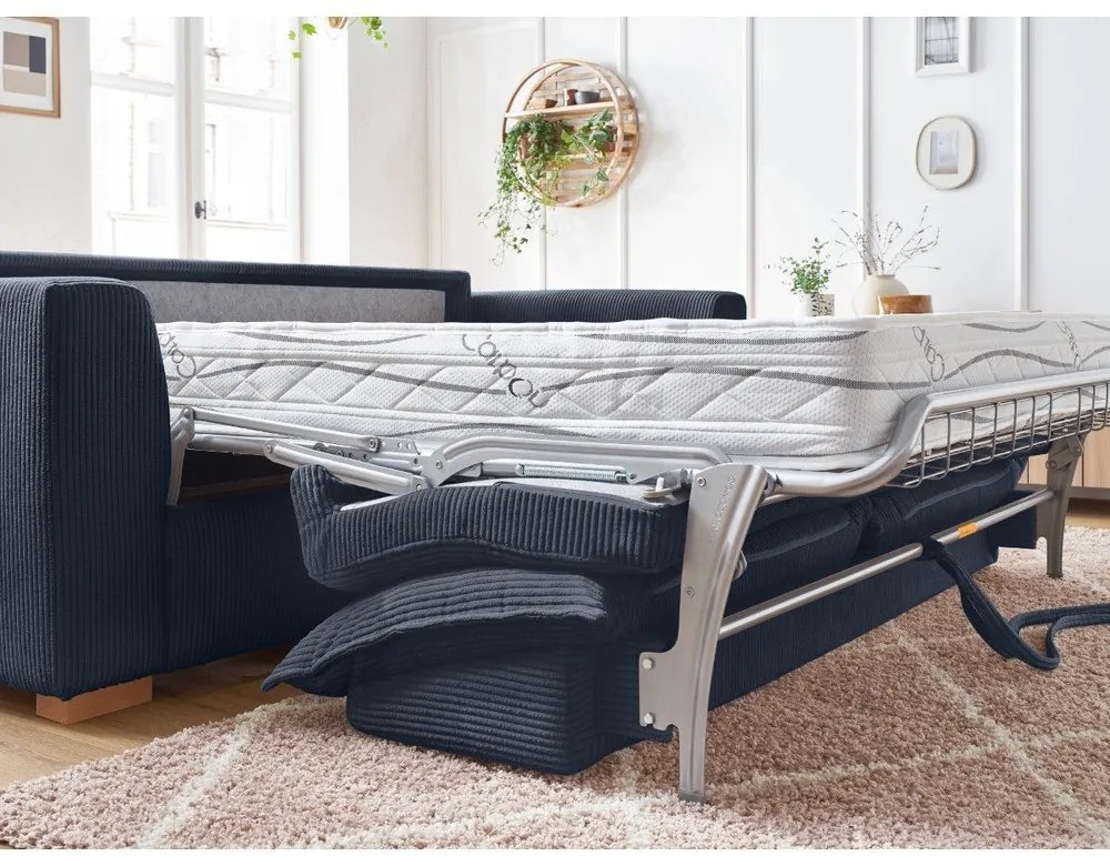 Тъмносин разтегателен диван от рипсено кадифе 225 cm Augustin – Bobochic Paris