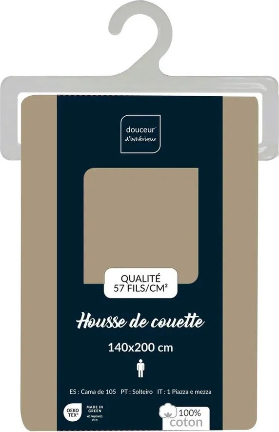 Светлокафяво единично памучно включено спално бельо 140x200 cm Lina – douceur d'intérieur