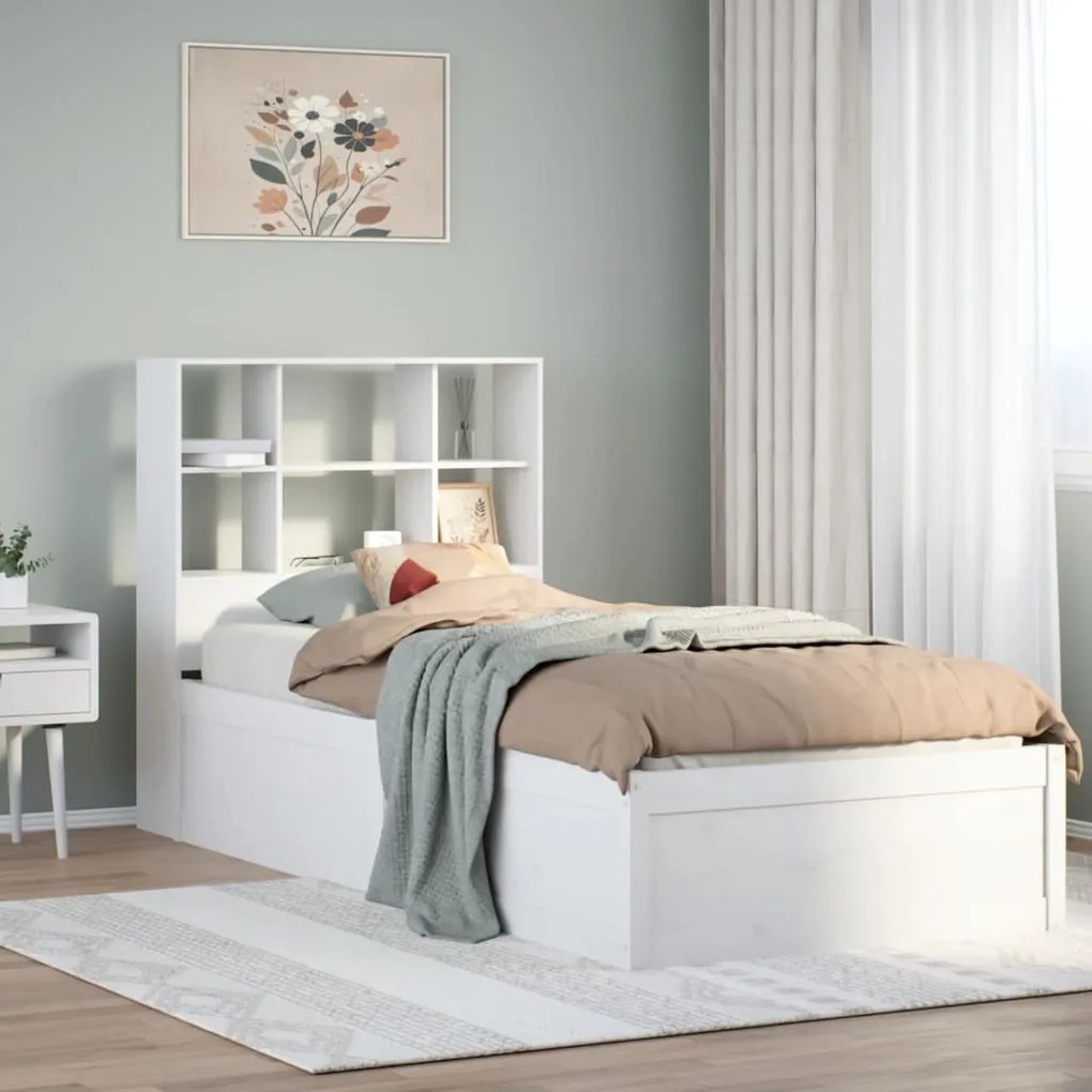 3323465 vidaXL Рамка за легло без матрак, бял, 90x200 см, бор масив