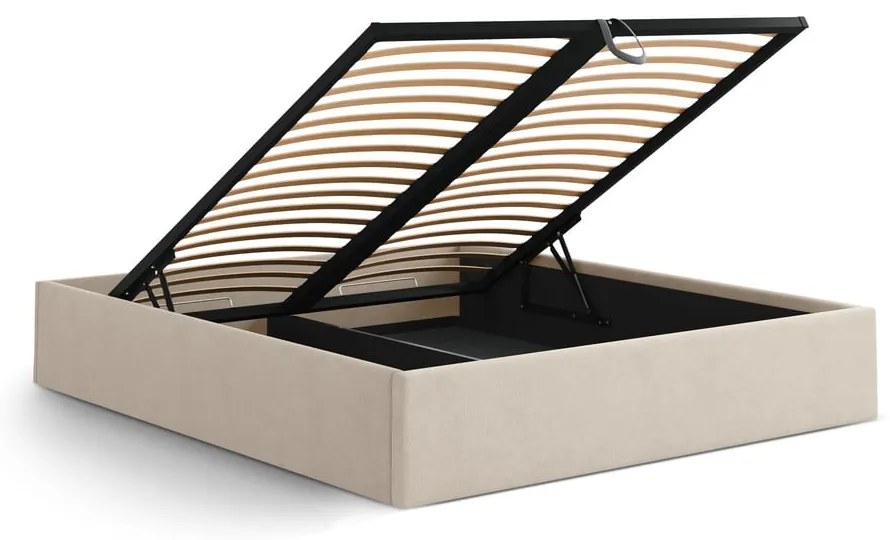 Светлокафяво двойно легло 200x200 cm тапицирано с място за съхранение/без табла с включена подматрачна рамка Susan – Micadoni