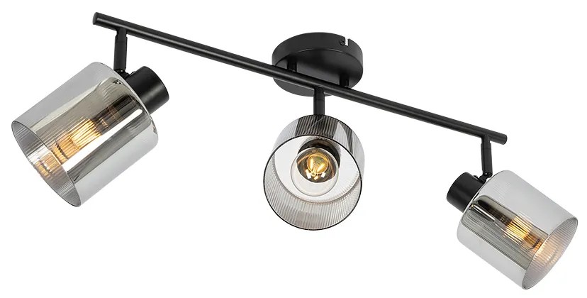 Таванен прожектор черен с димно стъкло 3-светлина регулируем - Laura