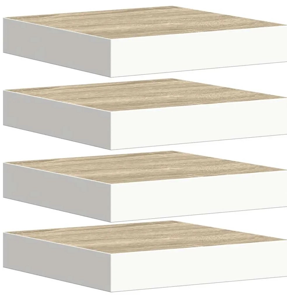 326569 vidaXL Окачени стенни рафтове, 4 бр, дъб и бял, 23x23,5x3,8 см, МДФ