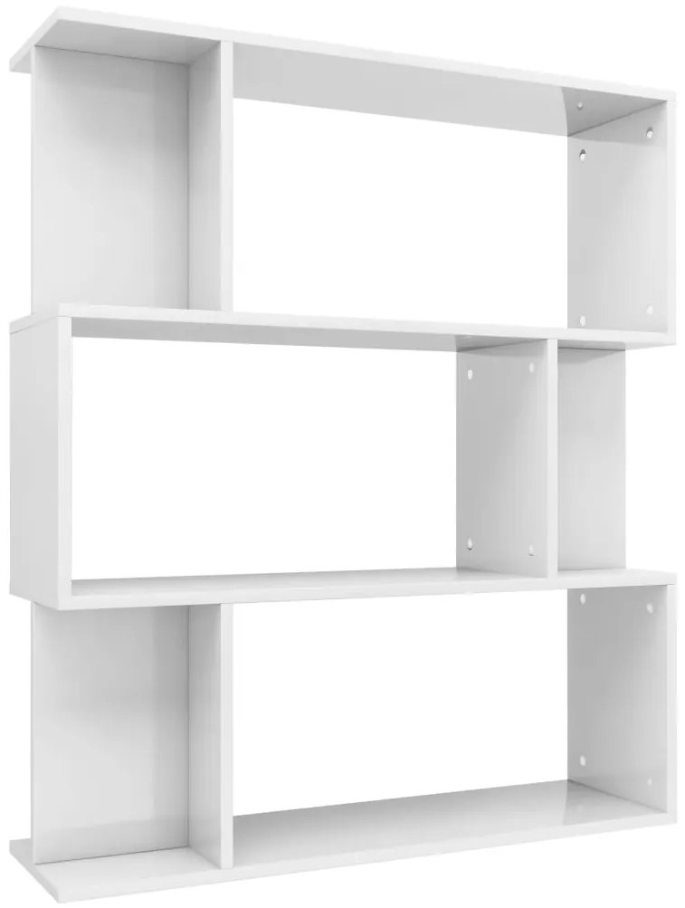 800087 vidaXL Библиотека/разделител за стая, бял гланц, 80x24x96 см